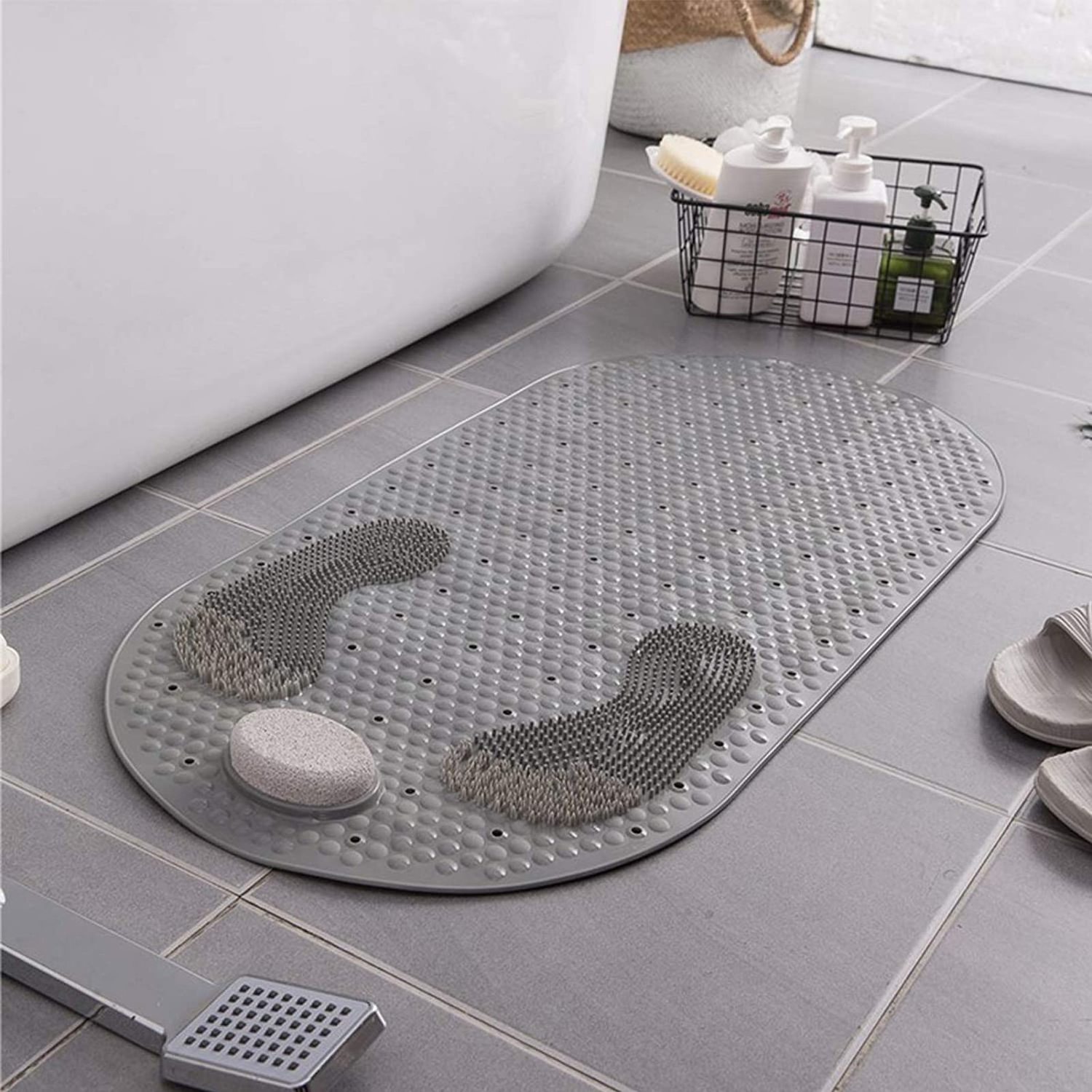 Foot Scrubber Shower Mat with Pumice Feet Scrub Stone Non Slip Bath Mat with A Pumice Stone for Feet Massage