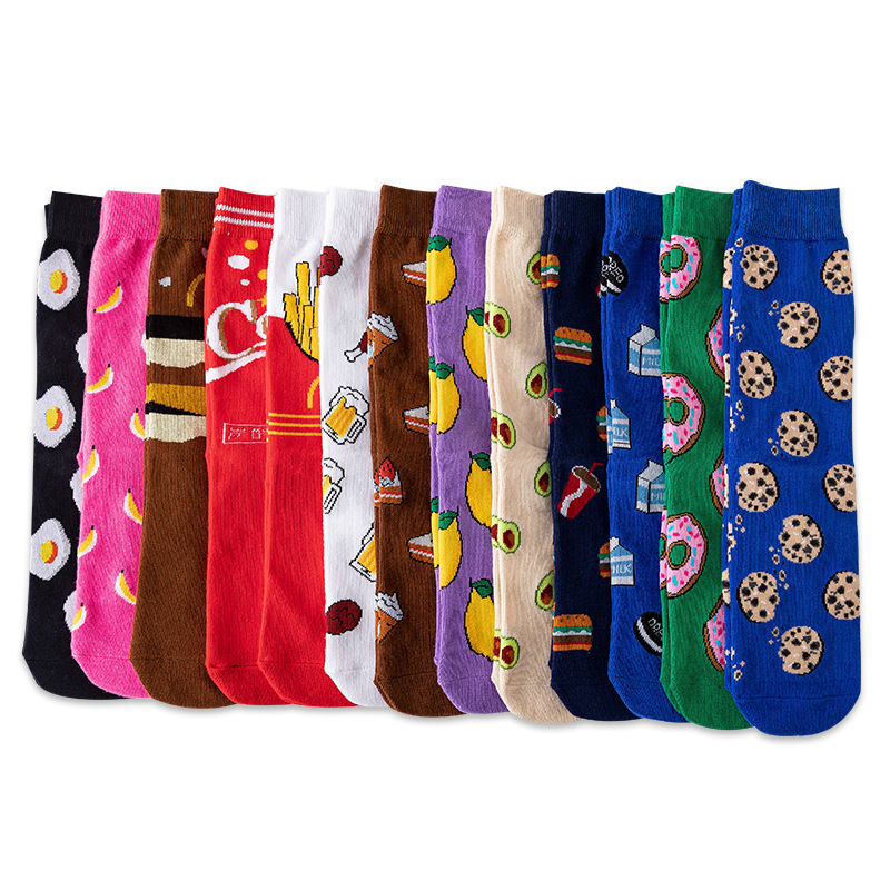 Straight Plate Socks Creative Personalized Fruit Burger Socks medium tube socks Sweet colorful cozzy crew women stockings