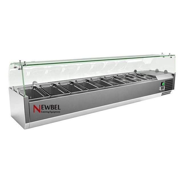 Newbel VRX1600CG New Style Commercial Refrigerated Salad Work Table Salad Prep Station with Glass Cover