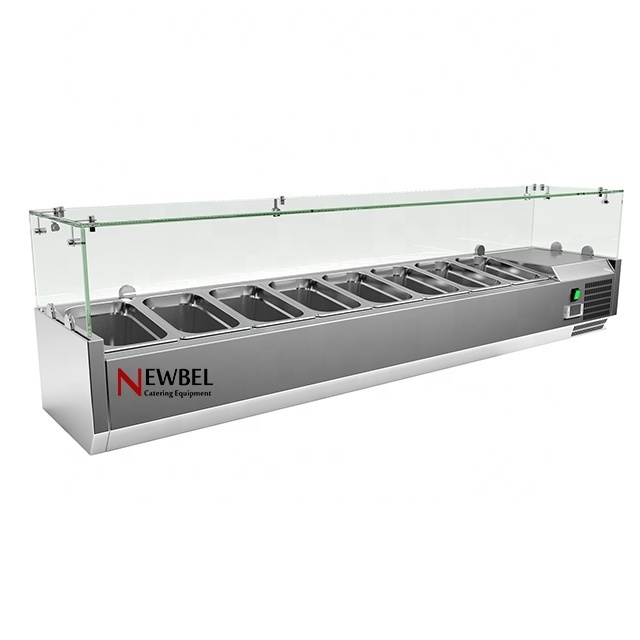 Newbel VRX1600CG New Style Commercial Refrigerated Salad Work Table Salad Prep Station with Glass Cover