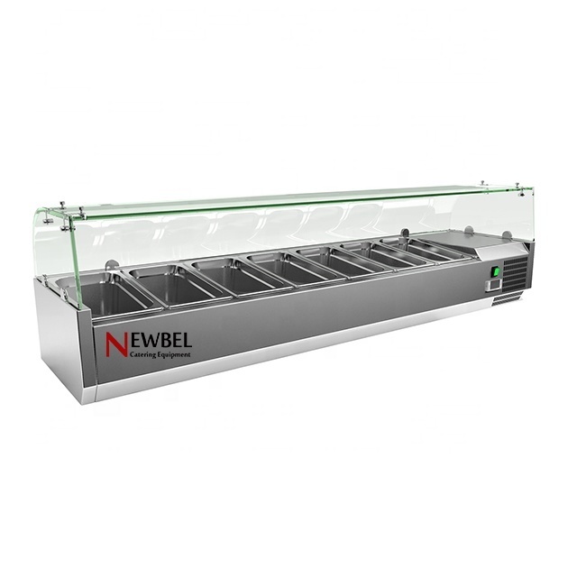 Newbel VRX1600CG New Style Commercial Refrigerated Salad Work Table Salad Prep Station with Glass Cover