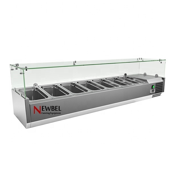 Newbel VRX1600CG New Style Commercial Refrigerated Salad Work Table Salad Prep Station with Glass Cover