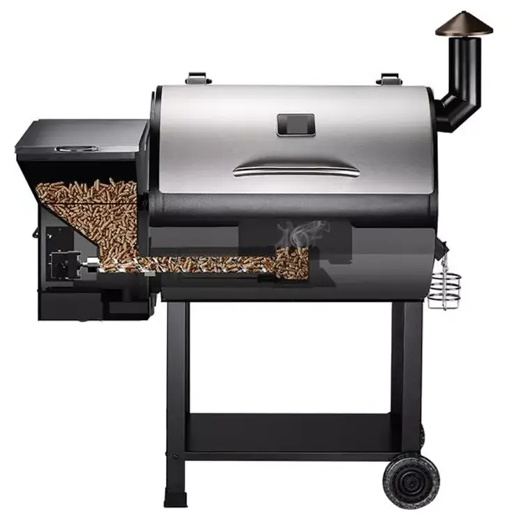 Outdoor trolley electric Wood Pellet Grill with digital controller BBQ grill