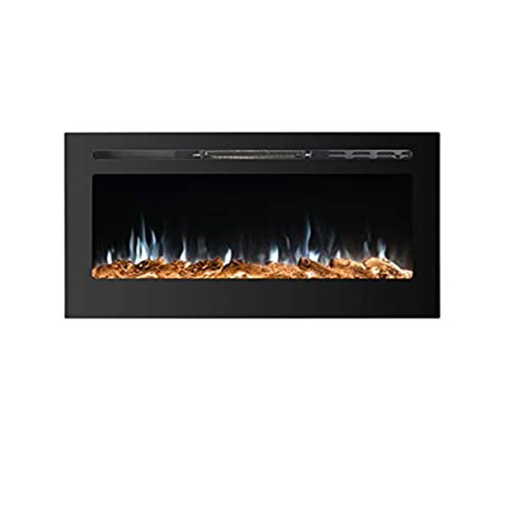 Black Electric OEM Home Heating Mounted Fire Place Decor Flame Recessed Electric Fireplace Painted Steel & Tempered Glass Camino