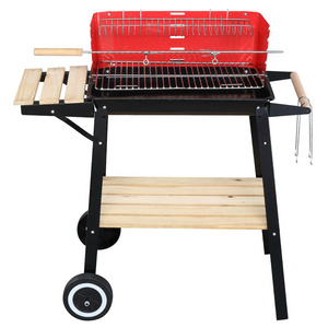 Custom Outdoor BBQ Grills Portable Charcoal Barbecue Grill with Wood Side Shelves for Backyard Camping Patio