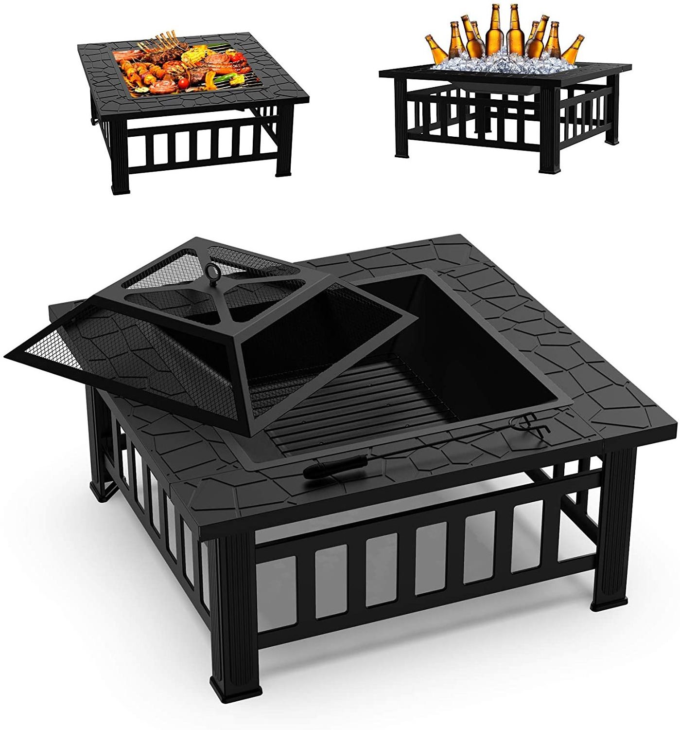 High satisfaction hot sale 32 inch Fire Pit Outdoor Wood Burning smokeless Square Fire pit for Patio Backyard Garden