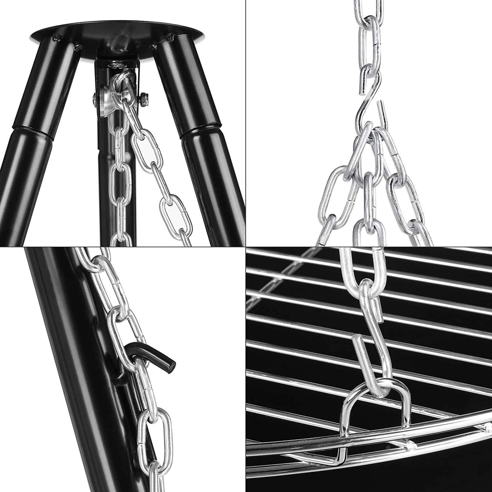 Height Adjustable Grill Stand Steel Tripod Charcoal Barbecue Hanging Grill with Fire Bowl for Camping Outdoor