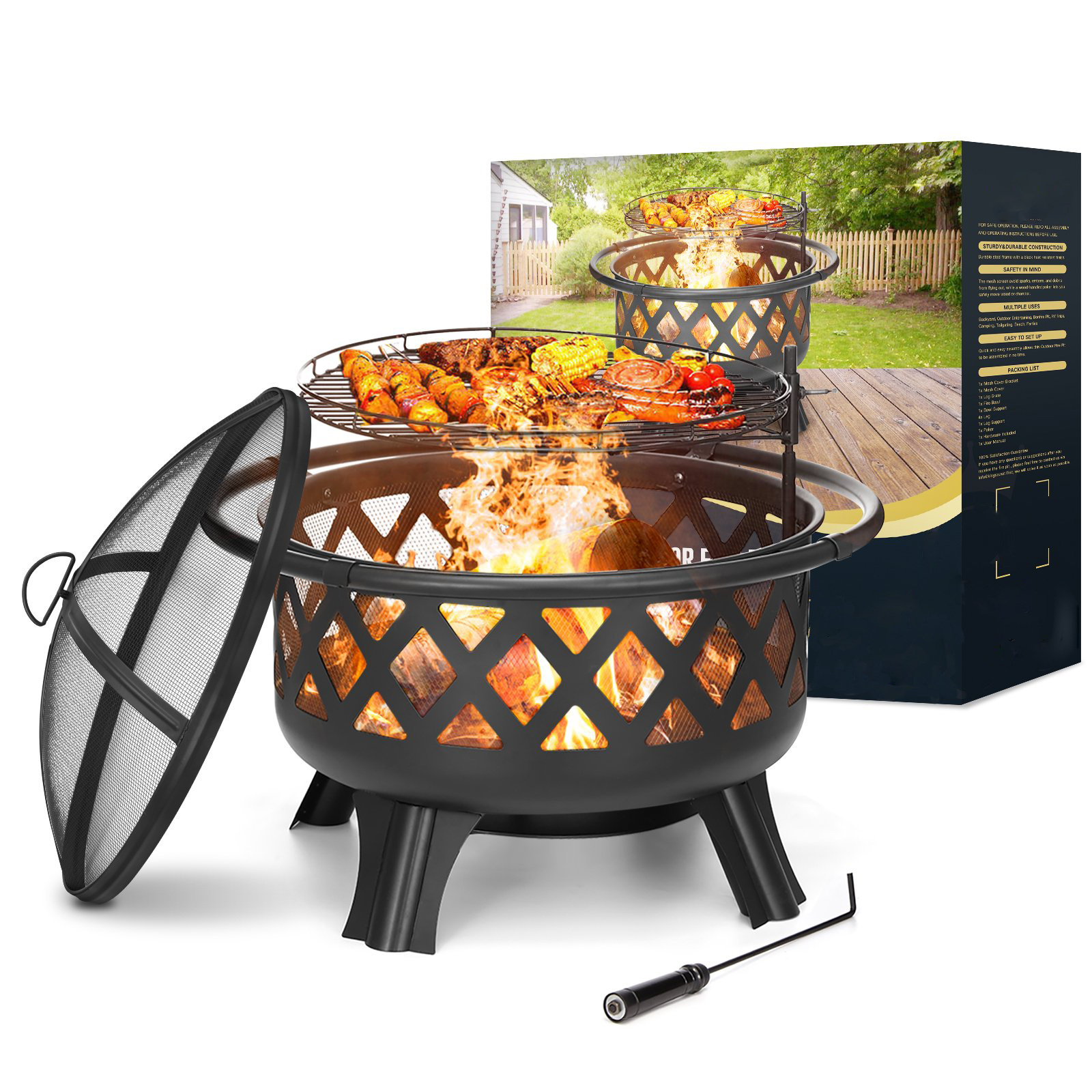 Factory direct sale 30 inch steel portable wood burning outdoor fire pits for BBQ and warmer .