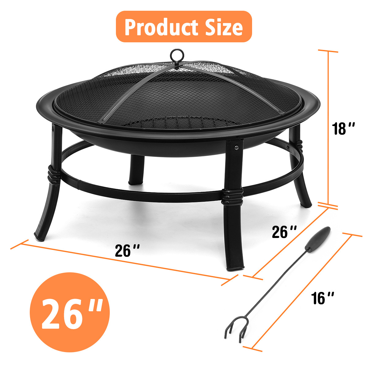 Top seller 26 inch fire pits smokeless round wood burning fire pit for outdoor camping