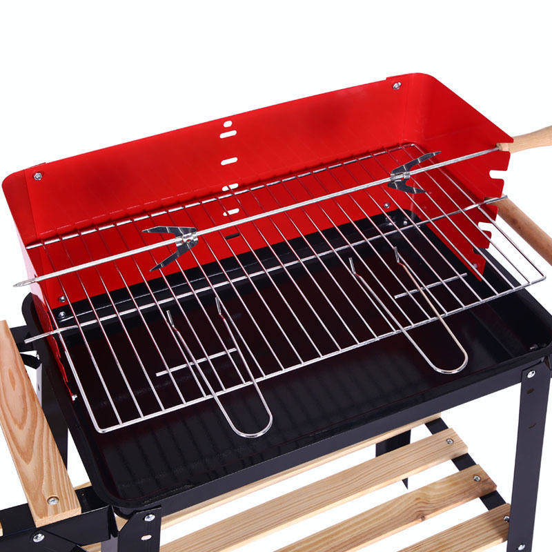 Custom Outdoor BBQ Grills Portable Charcoal Barbecue Grill with Wood Side Shelves for Backyard Camping Patio