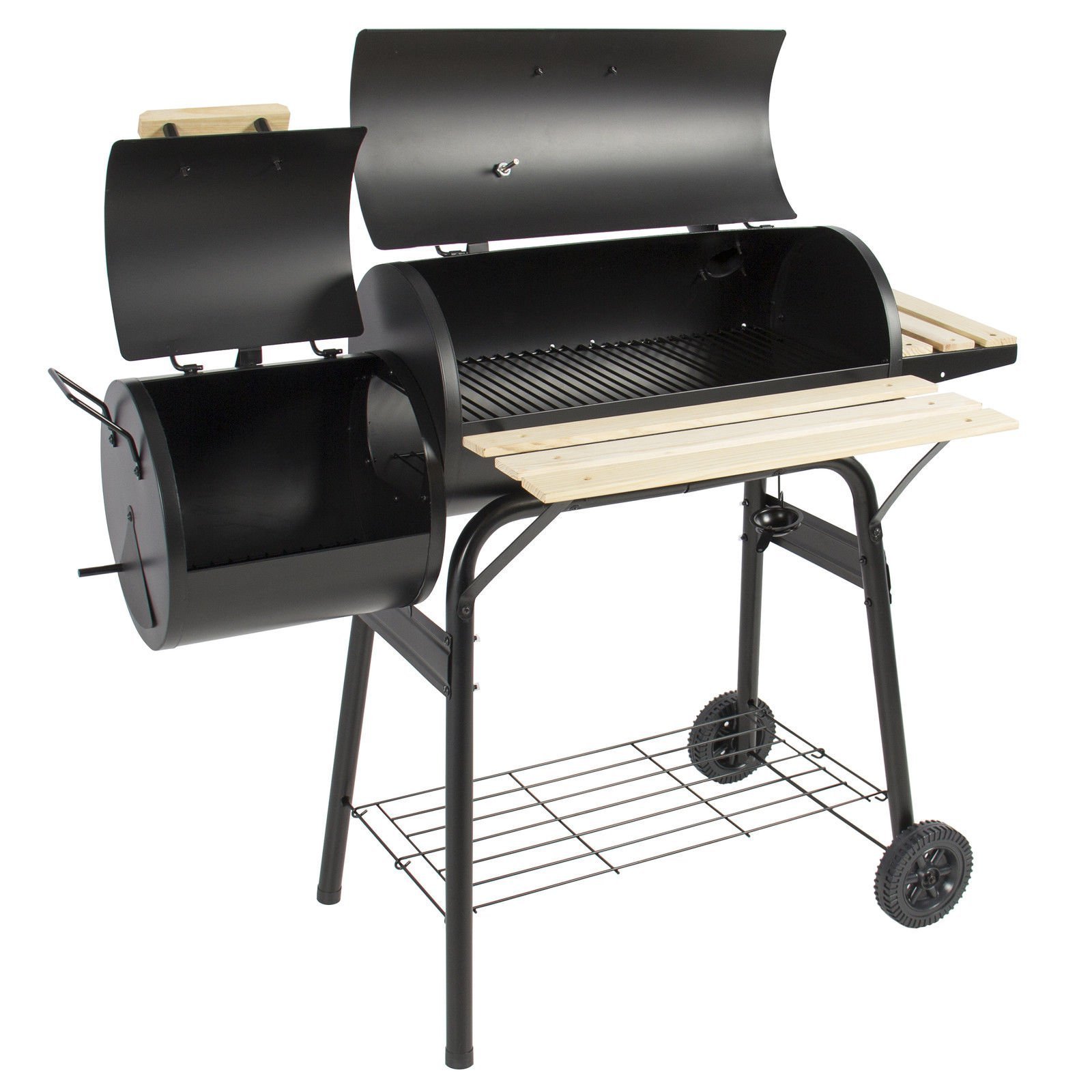 Custom BBQ Grill Offest Trolly Charcoal Barbecue Meat Cooker Smoker for Patio Backyard Home