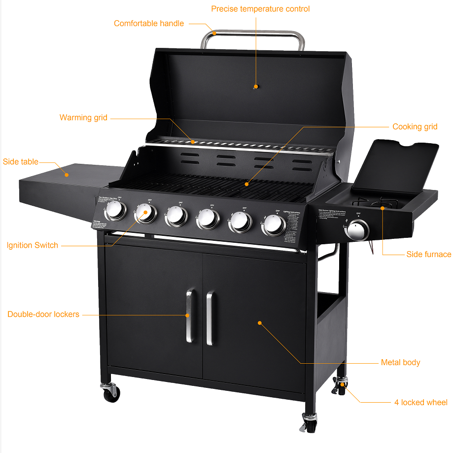 4 burners Silver Gas bbq Grilled Chicken and Beef High-end easy-to-clean grill stainless bbq grill