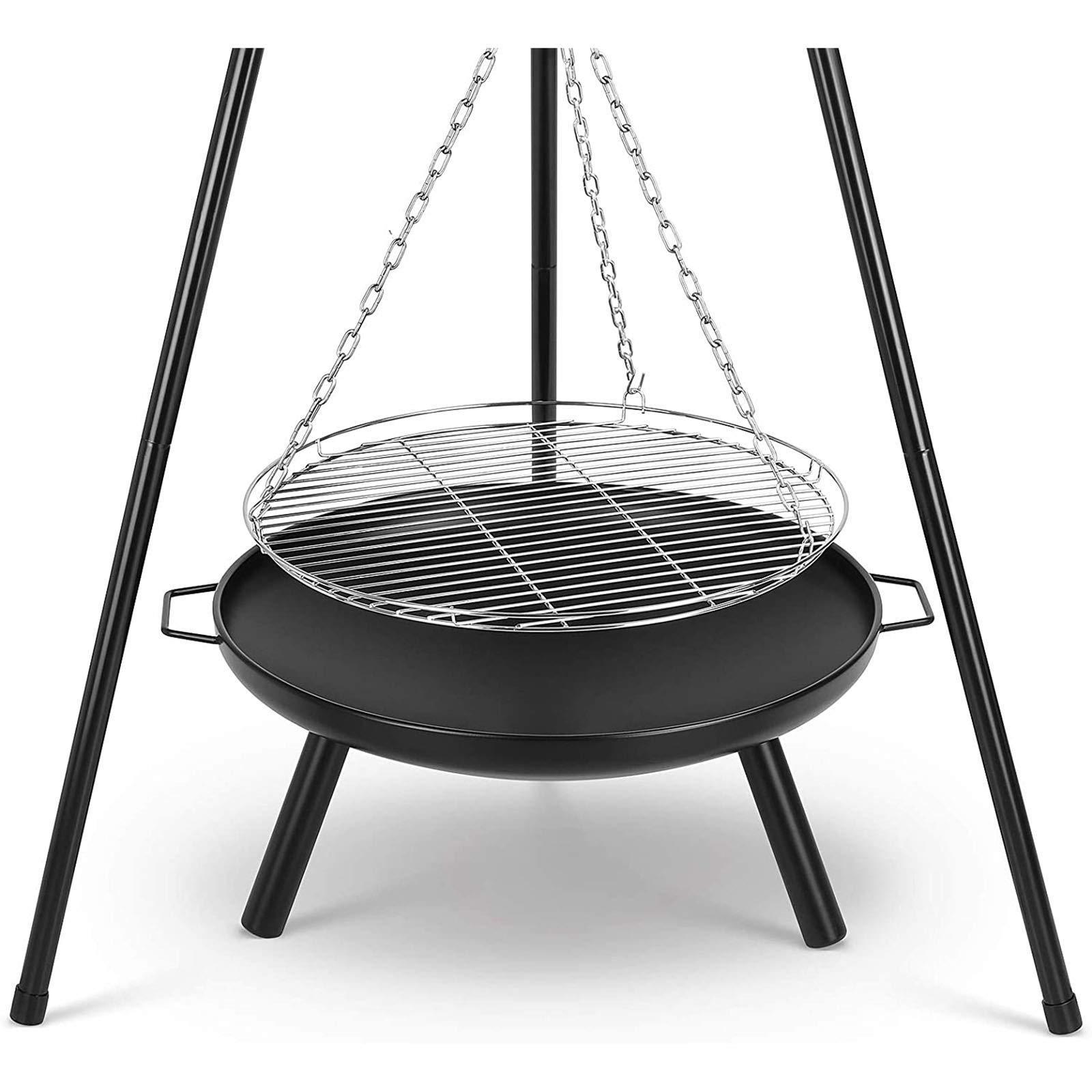 Height Adjustable Grill Stand Steel Tripod Charcoal Barbecue Hanging Grill with Fire Bowl for Camping Outdoor