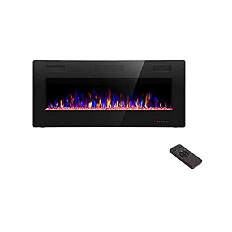 Black Electric OEM Home Heating Mounted Fire Place Decor Flame Recessed Electric Fireplace Painted Steel & Tempered Glass Camino