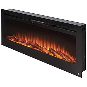 Black Electric OEM Home Heating Mounted Fire Place Decor Flame Recessed Electric Fireplace Painted Steel & Tempered Glass Camino