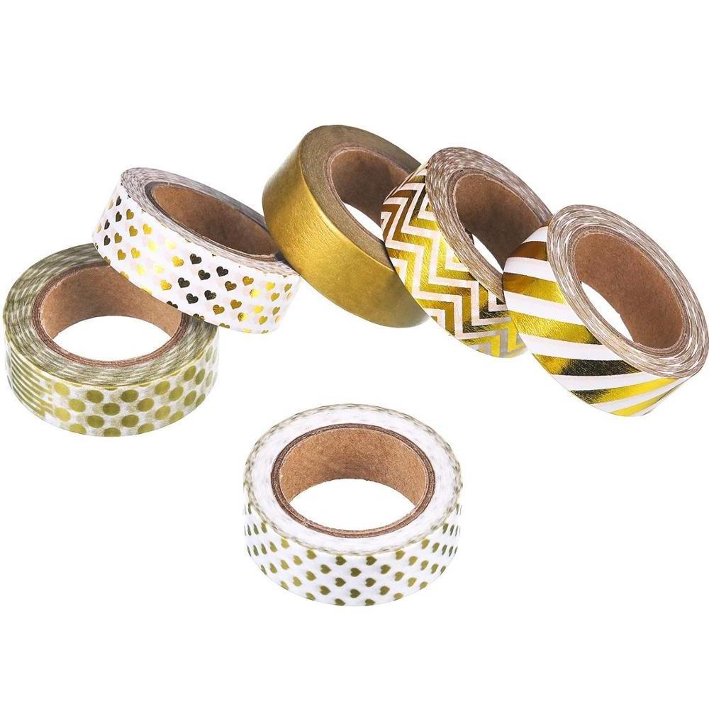 Stock Gold foil rolls dot stripe decorative masking tapes great for DIY washi tape