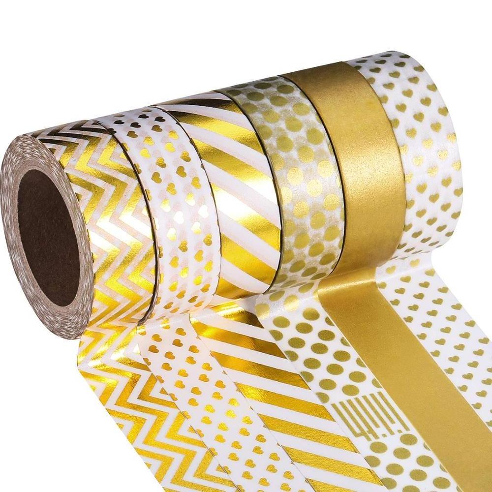 Stock Gold foil rolls dot stripe decorative masking tapes great for DIY washi tape