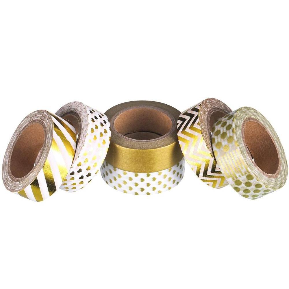 Stock Gold foil rolls dot stripe decorative masking tapes great for DIY washi tape