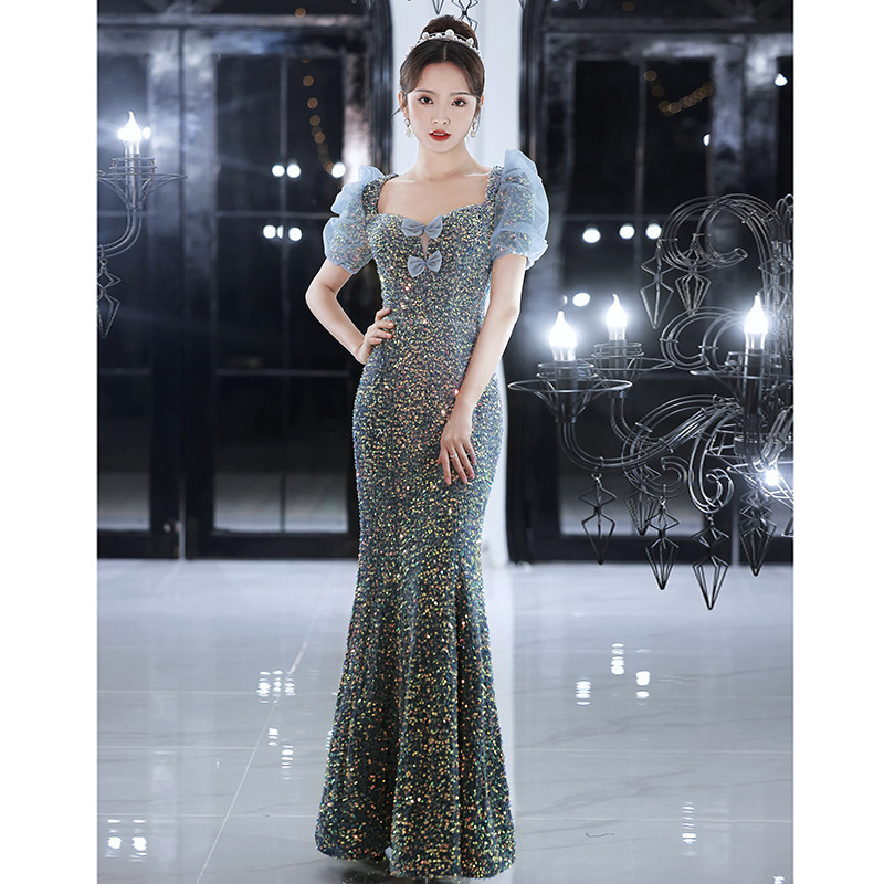 NNR New Design Fancy Elegant Birthday Party Bridesmaid  Summer Tulle Fairy Princess Sequined Long Modest Evening Dresses