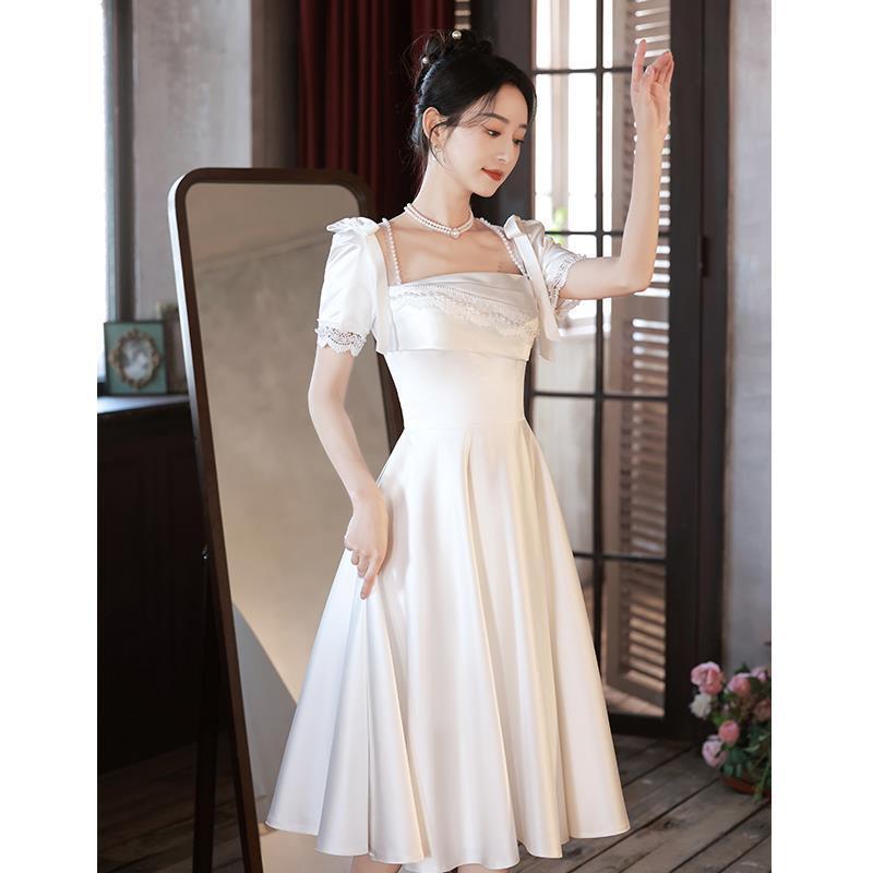 NNR Elegant Women pears white Dresses Formal Evening Party Dinner Floor Dress