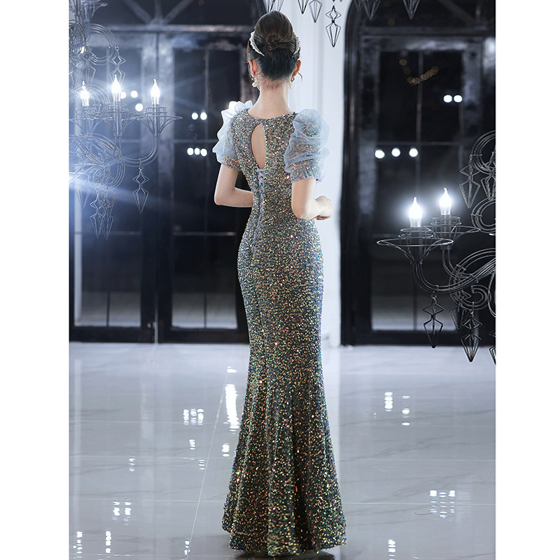 NNR New Design Fancy Elegant Birthday Party Bridesmaid  Summer Tulle Fairy Princess Sequined Long Modest Evening Dresses