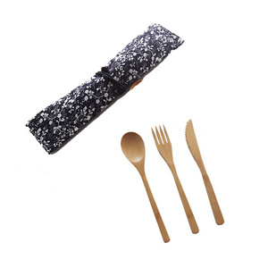 Biodegradable reusable small baby wooden knife tea coffee ice cream bamboo spoon and fork cutlery travel set with bag