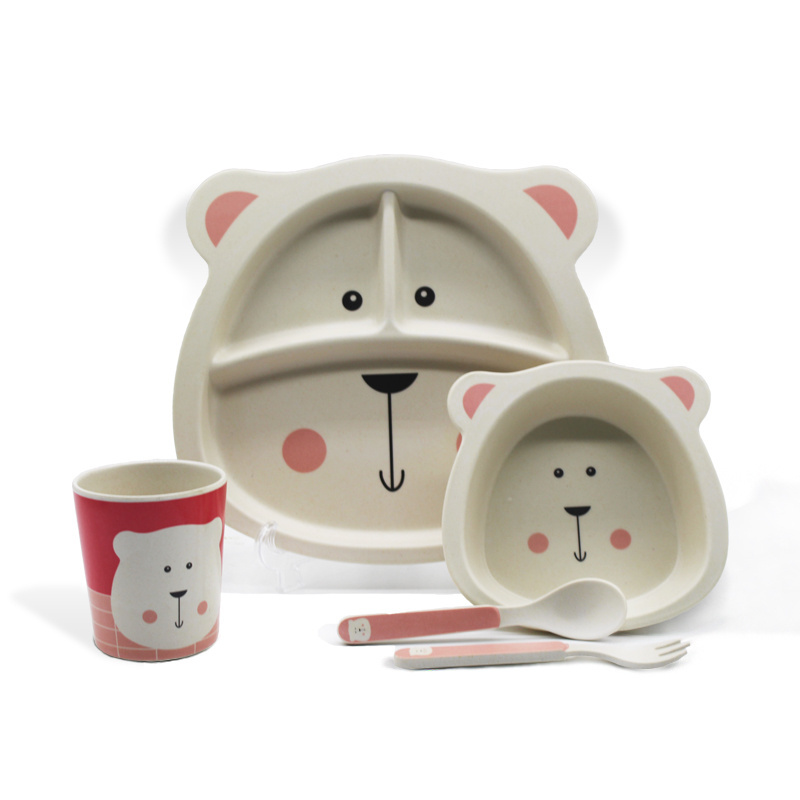 biodegradable eco recycled organic portable fiber fibre powder melamine bamboo tableware kids set child children's baby