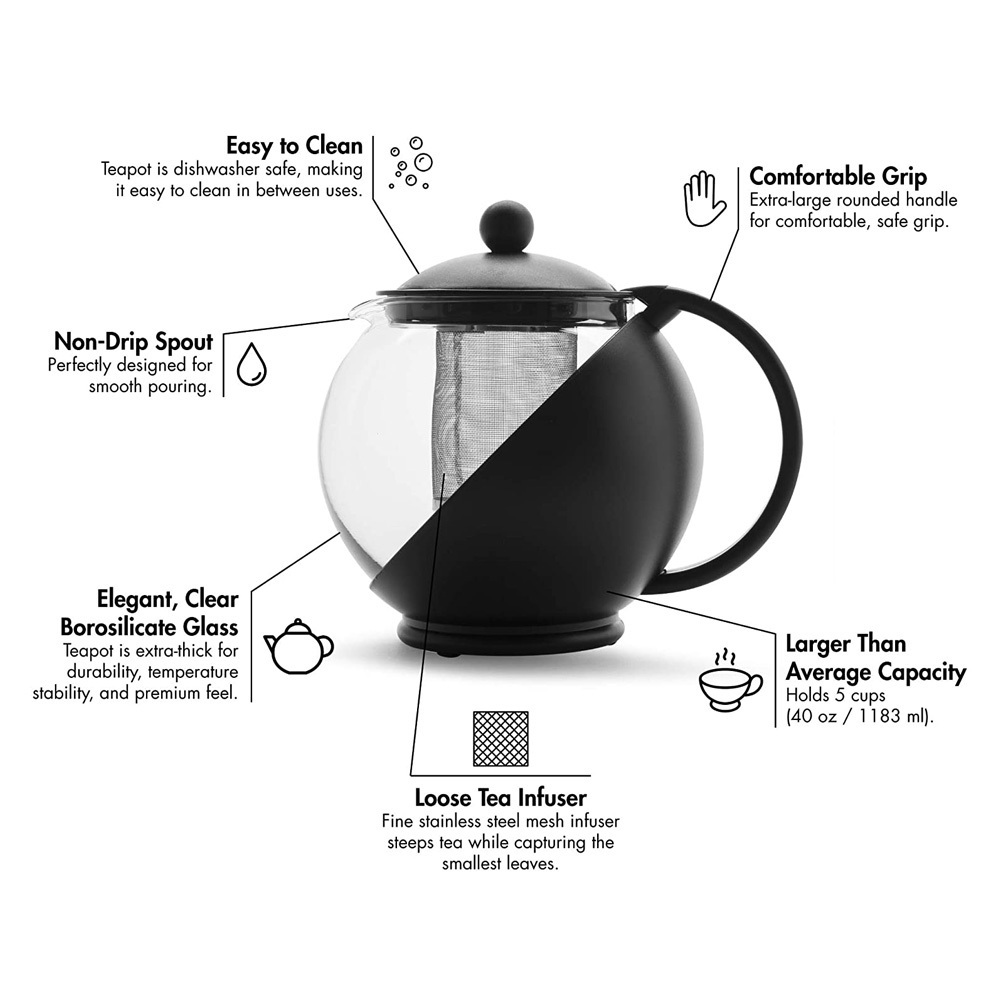 primula Half Moon Teapot with Removable Infuser Borosilicate Glass Tea Maker Stainless Steel Filter mini teapot