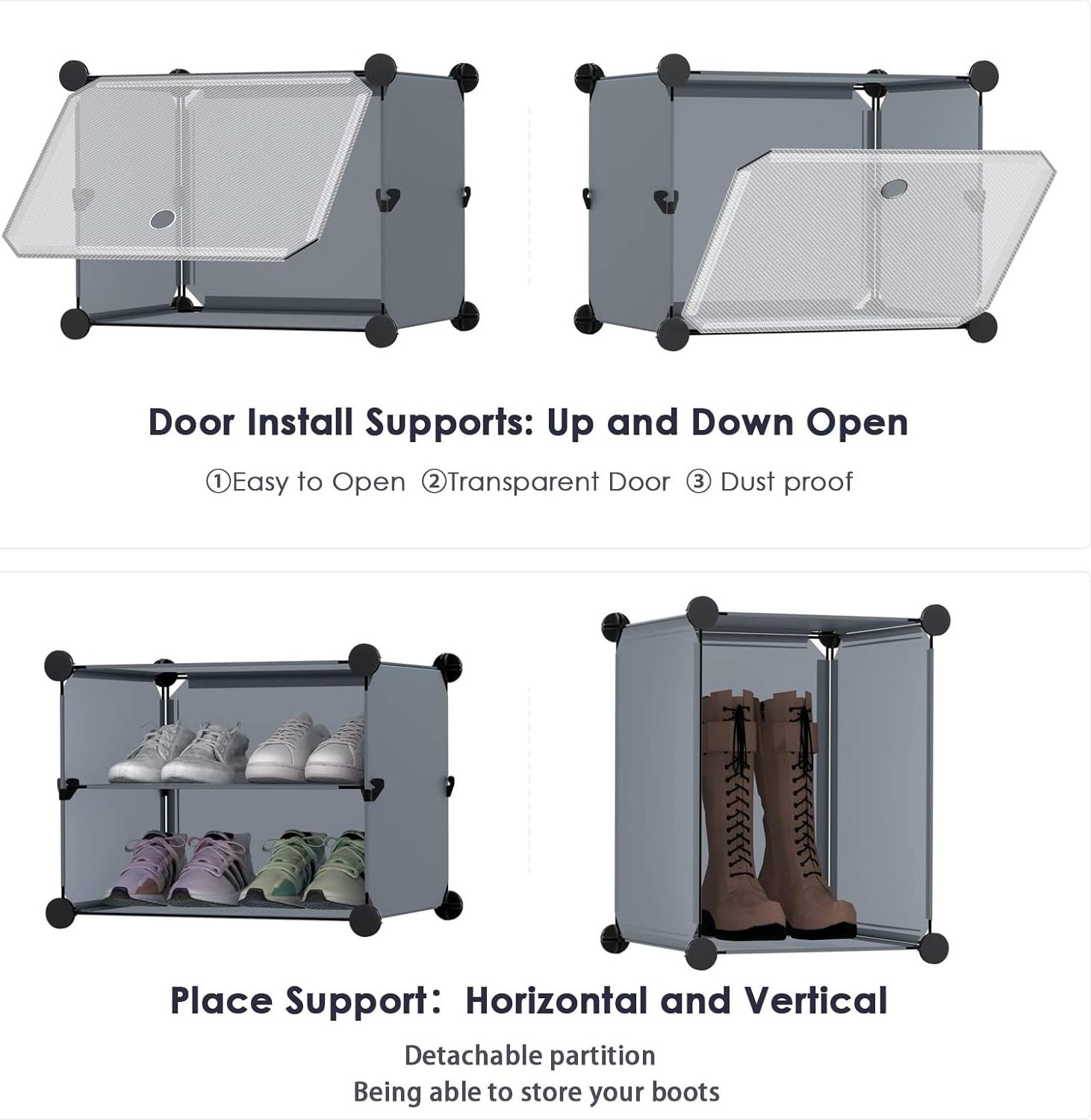 Portable 6 Tier Bedroom Entryway Expandable Grey Plastic Shoe Rack Cabinet with Door