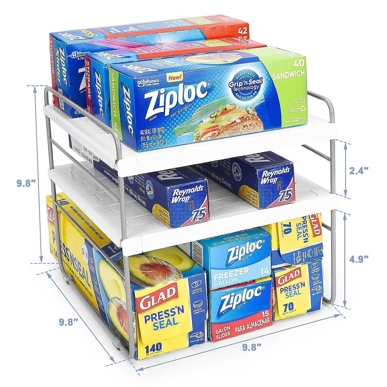 3 Tier Kitchen Wrap Organizer Rack Multifunction Foil And Plastic Warp Organizer For Cabinet Foot Warp