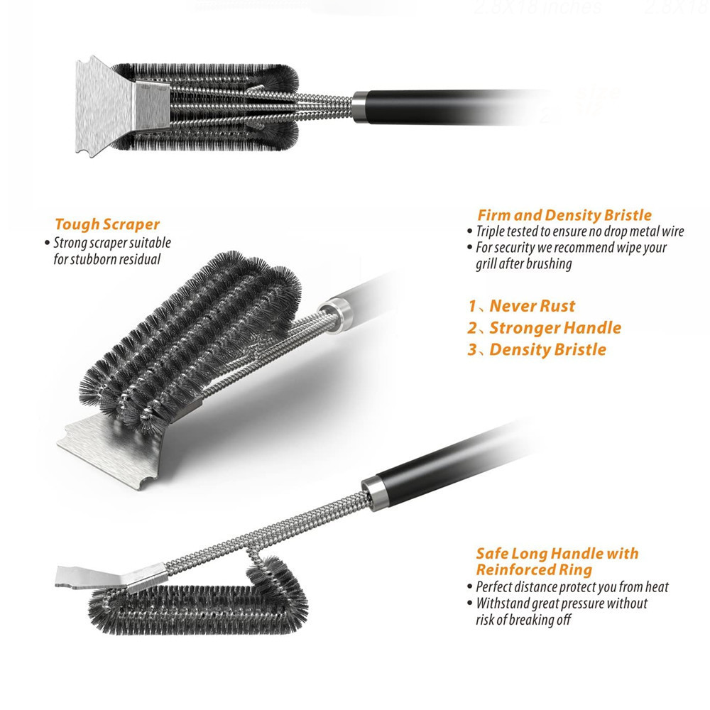 Grill Cleaning Brush and Scraper with Deluxe Handle