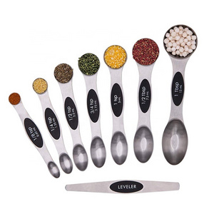 Magnetic Measuring Spoons Set of 8 Teaspoon Stainless Steel Measuring TOOLS for Dry Spice and Liquid Ingredients Double-sided