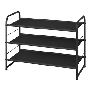 Customised Adjustable Fabric Metal Shelf Storage Organizer Black 3-Tier Stackable Shoe Rack