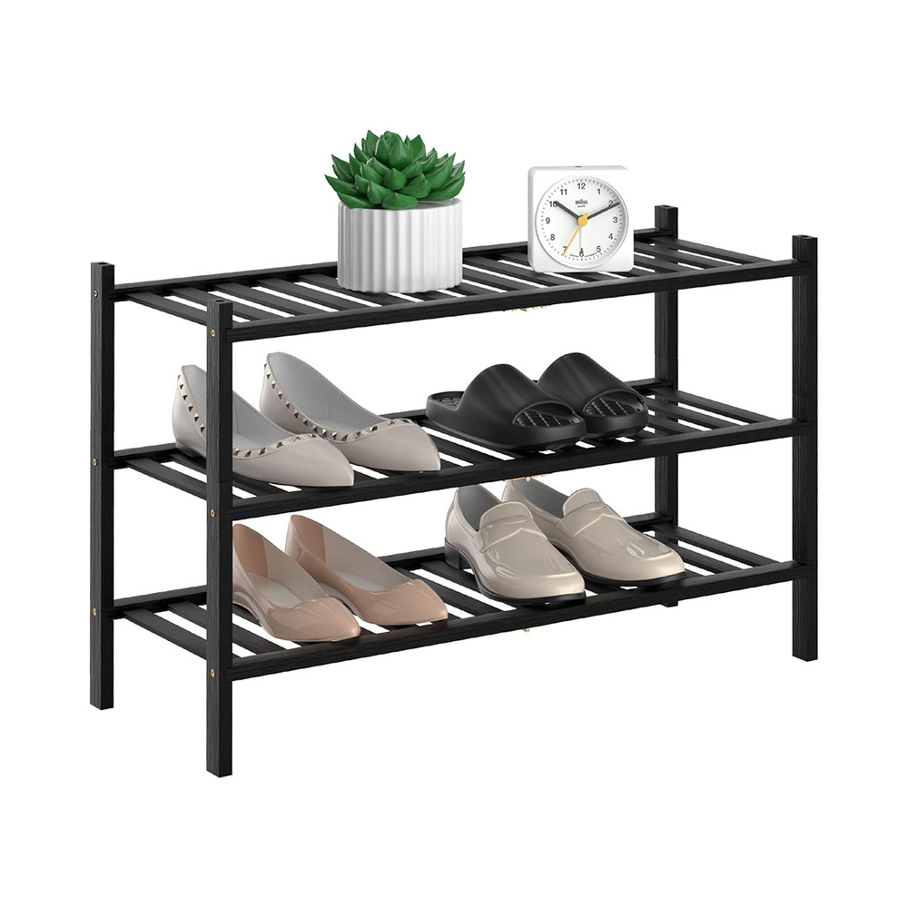 Multi-Function 3-Tier Natural Stackable Storage Shelf Free Standing Wooden Shoe Racks