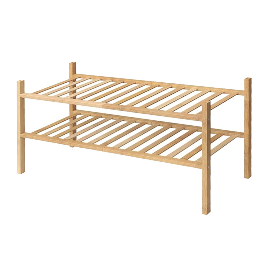 Modern Simple 2 Tier Natural Bamboo Stackable Shoe Shelf Storage Organizer Wooden Shoe Rack