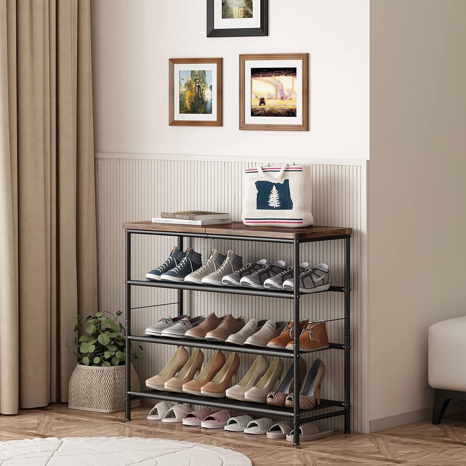 Custom Modern 4-Tier Furniture Metal Shoes Shelf  Freestanding Living Room Shoe Storage Rack