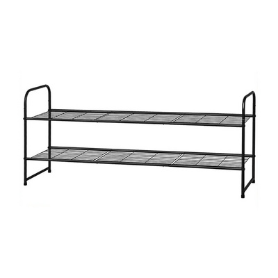 2 Tier Stackable Shoe Shelf Storage Organizer Black Long Metal Shoe Rack for Closet