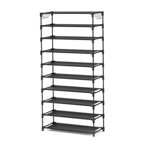 10 Tier Large Stand Shoe Display Shelves Plastic Storage Shoe Rack with Hooks