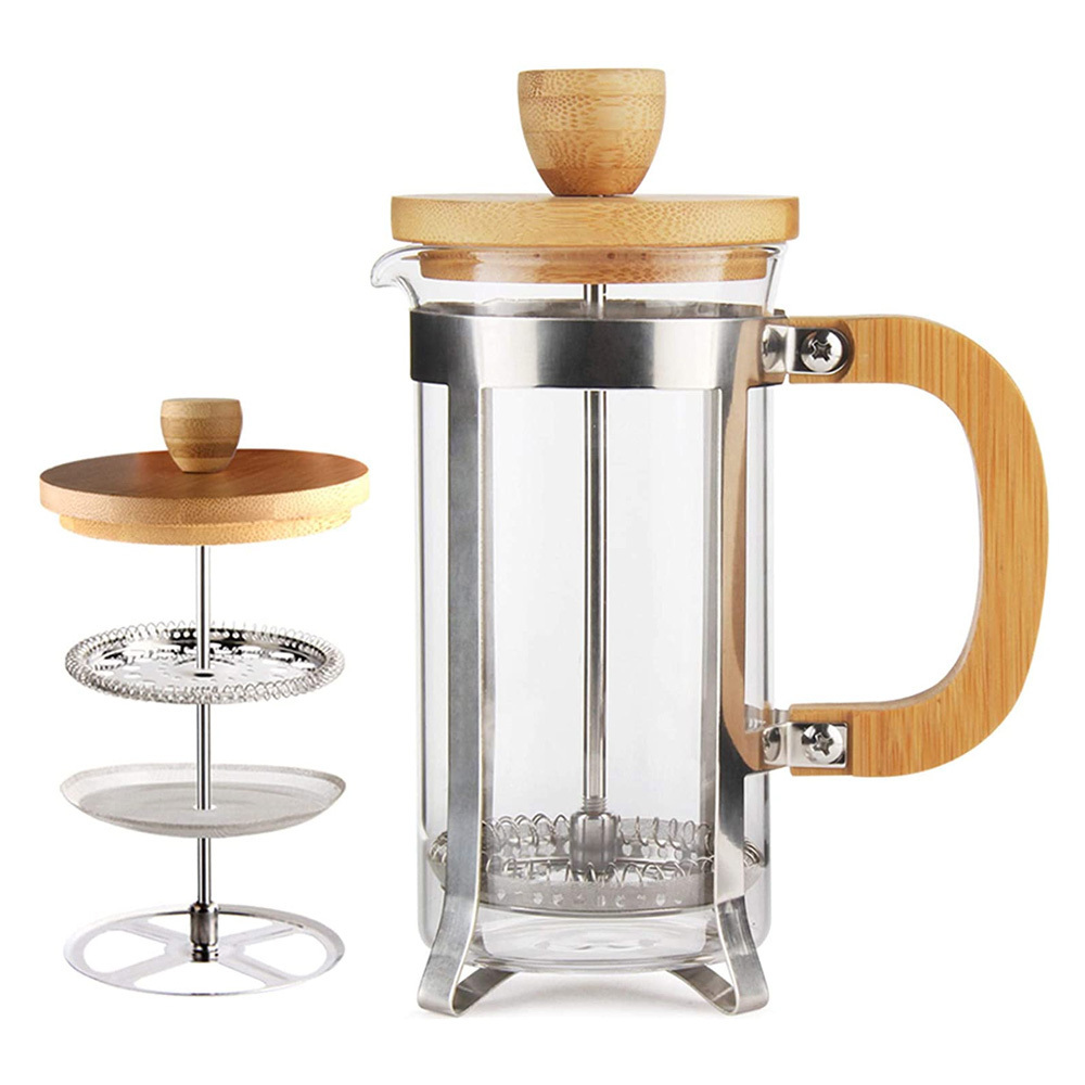 34 OZ Bamboo French Press Stainless Steel High Borosilicate Plastic-free Carafe 1000ML Espresso Press Coffee/Tea Maker