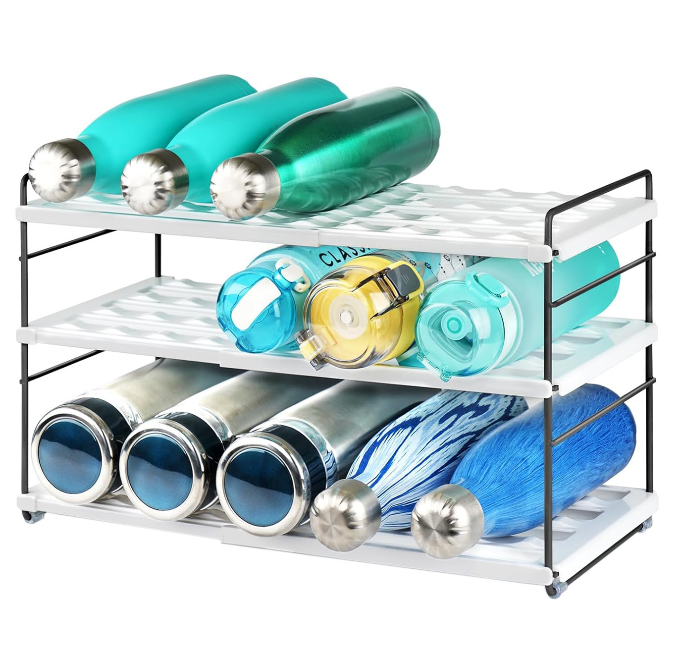 3 Layer Water Bottle Organizer for Cabinet Expandable Water Bottle Storage Rack