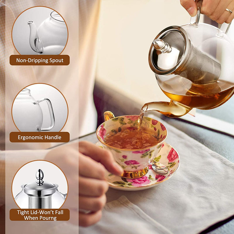 1000ml Glass Teapot with Removable Infuser Stovetop Safe Tea Kettle Blooming and Loose Leaf glass Tea Maker Set