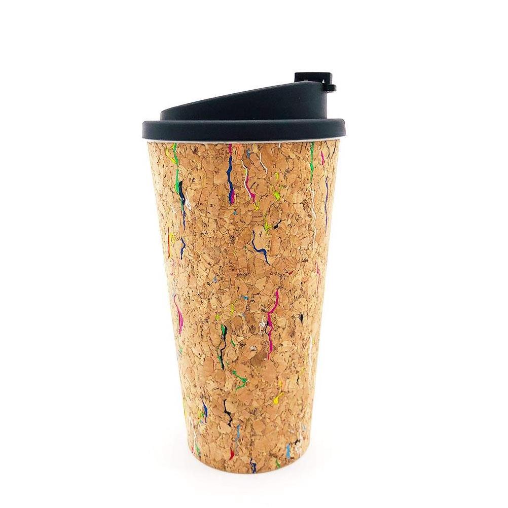 eco Coffee Mug 15oz Reusable Wood Cup Cork Mug with  Silicone Lid and Flip Lid Travel Cup