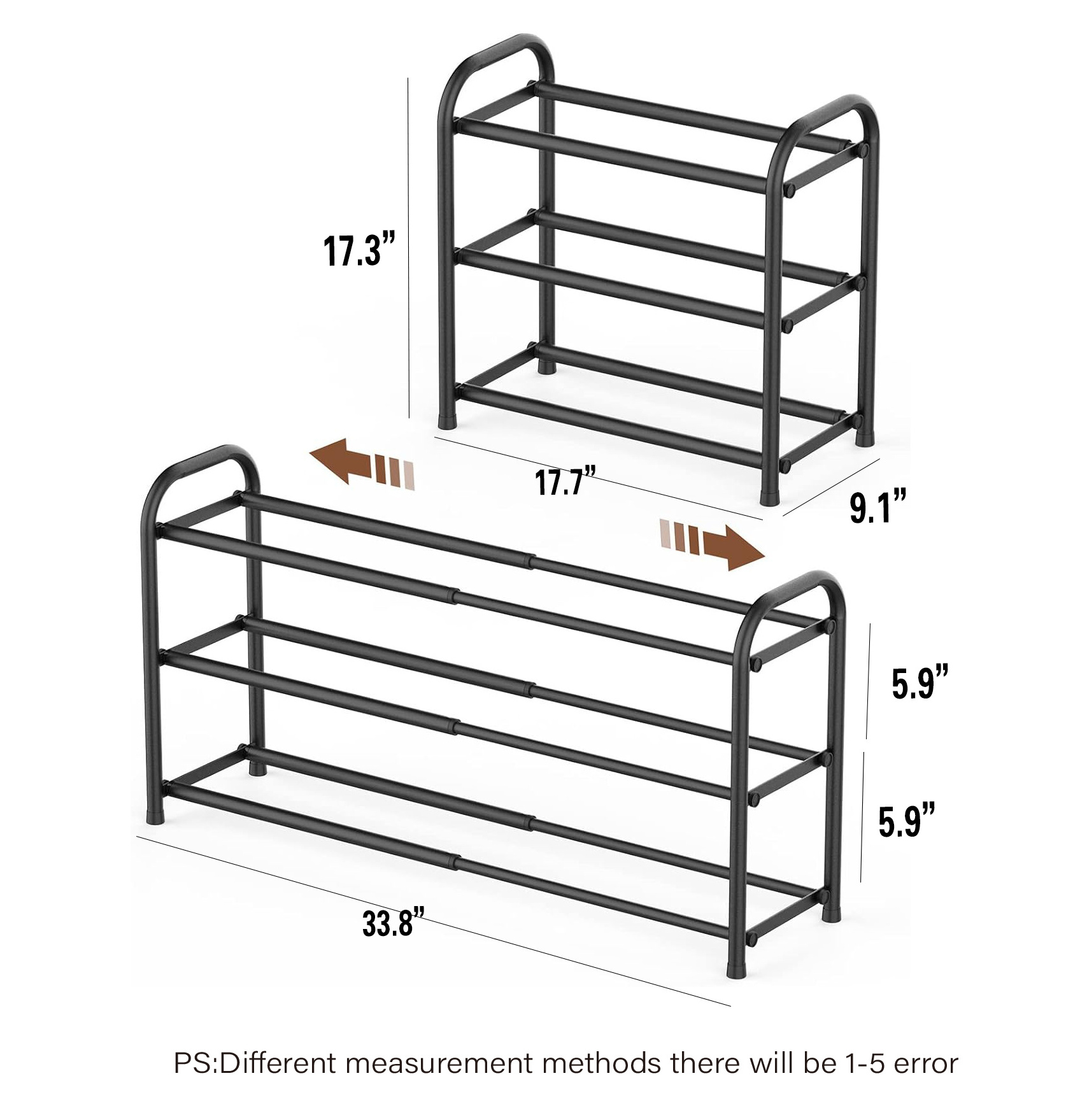 3-Tier Adjustable Heavy Duty Free Standing Shoe Rack Storage Organizer for Doorway