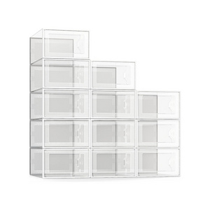 12 Pack Shoe Storage Box Clear Plastic Stackable Shoe Organizer for Closet