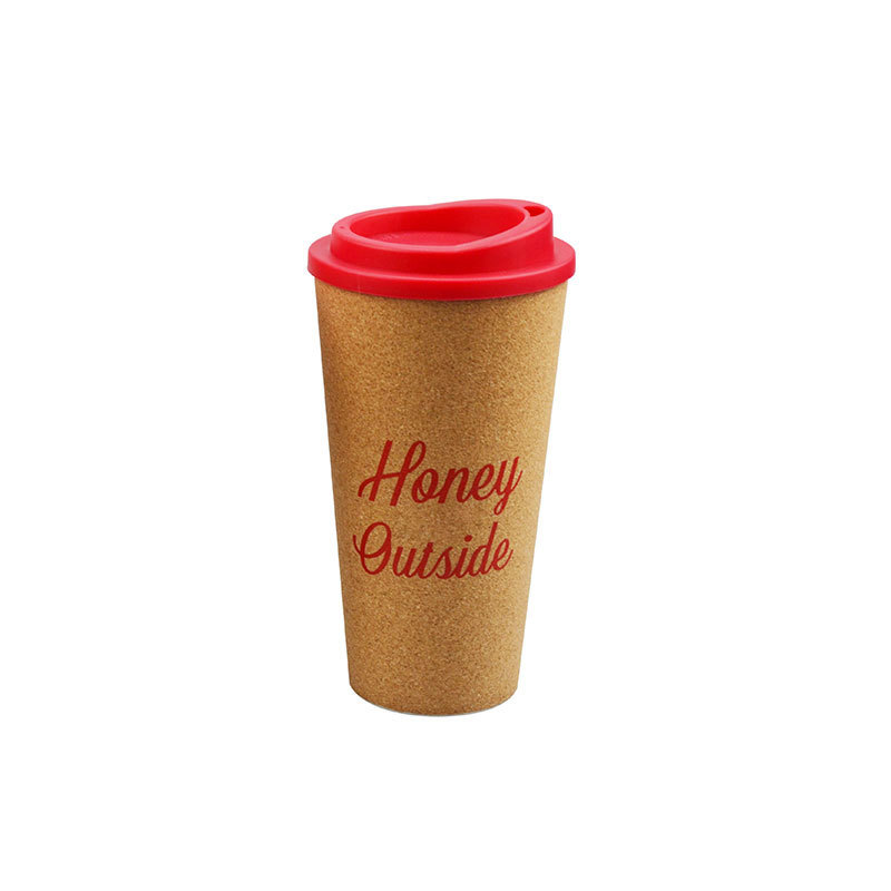 eco Coffee Mug 15oz Reusable Wood Cup Cork Mug with  Silicone Lid and Flip Lid Travel Cup