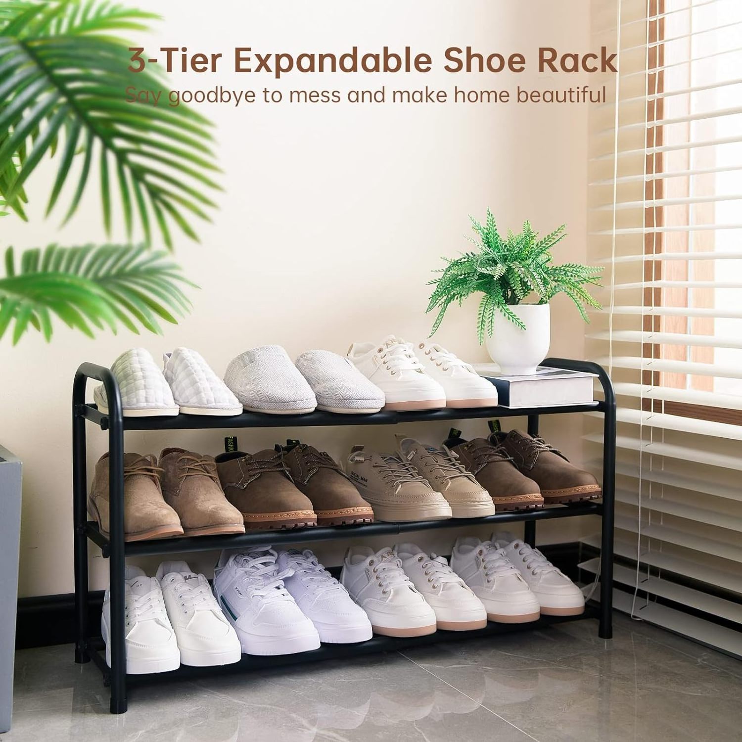 3-Tier Adjustable Heavy Duty Free Standing Shoe Rack Storage Organizer for Doorway