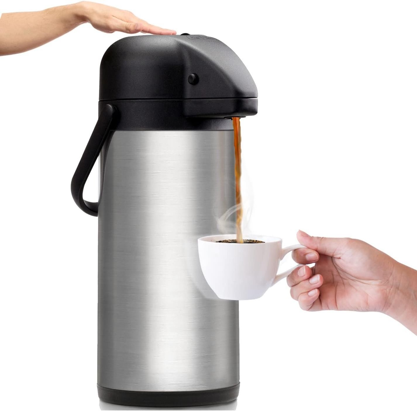 Airpot Coffee Dispenser with Pump - Insulated Stainless Steel Coffee Carafe Thermal Beverage Dispenser Hot/Cold Water