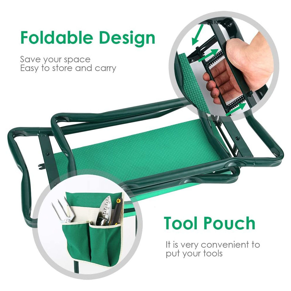 Garden Kneeler And Seat With 2 Bonus Tool Pouches - Portable Garden Bench EVA Foam Pad With Kneeling Pad for Gardening