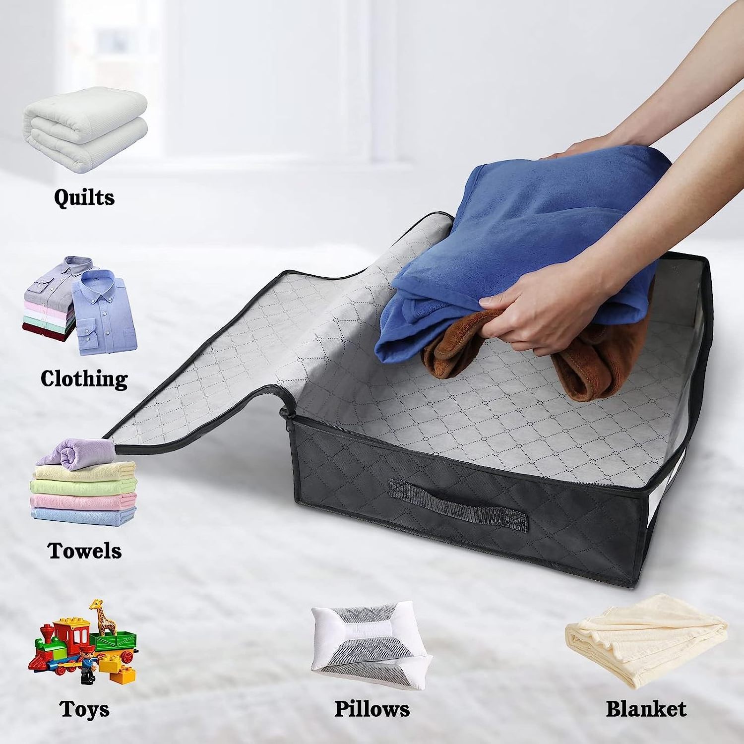 Under Bed Storage Containers Clothes Storage, Foldable Blanket Storage Bags, Under Bed Storage Containers for Organizing Bedroom