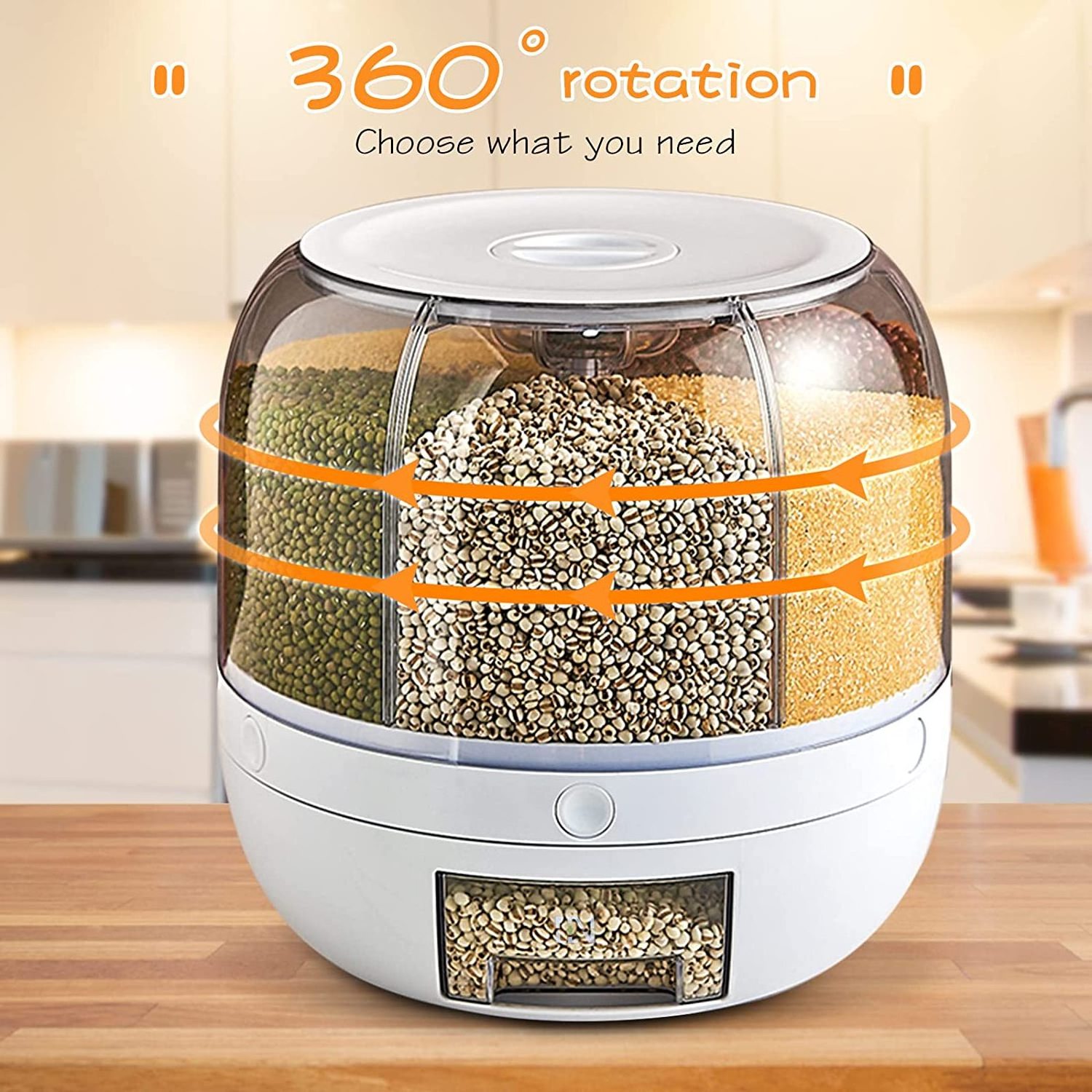 Rotating Dry Food Grain Dispenser 360 Rotating Food Dispenser 28lbs 8.2 Qt Round Storage Container With Sealed Lid